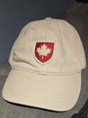 Beige Baseball Cap with Red Maple Leaf Patch